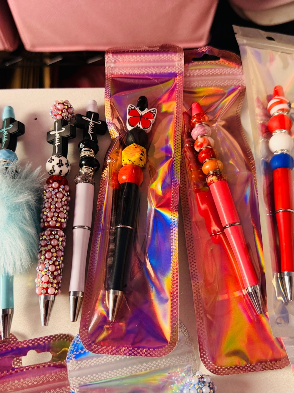 CHRISTIAN CUSTOM CROSS Beaded Pens - Pink, Aqua, Black,Purple $6 ea. - Picture 11 of 13